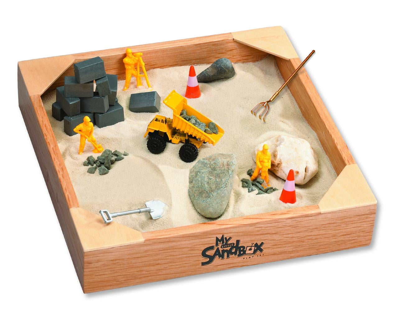 Multi-Color Wooden Sandbox with Construction Toys