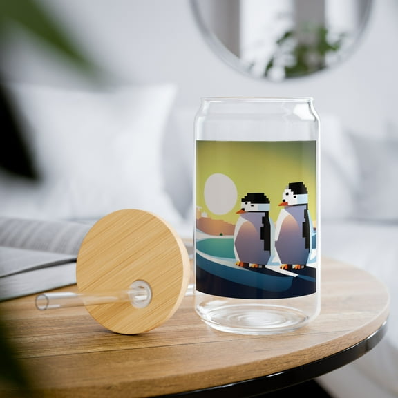 My Little Secret 16oz Penguins Glass Sipper with Straw