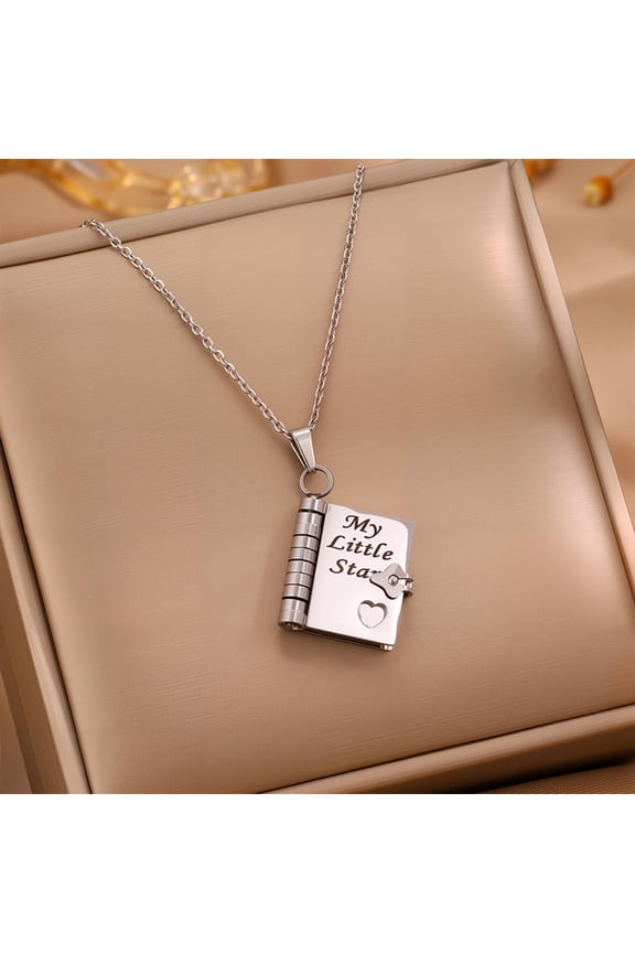 My Little Star Book Pendant Necklace for Daughter Openable Pages Engraved Letter Stainless Steel Necklace