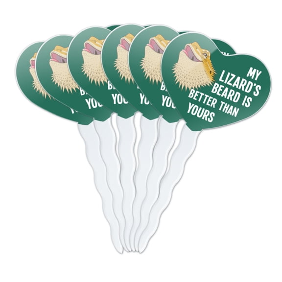 My Lizard's Beard is Better than Yours Bearded Dragon Heart Love Cupcake Picks Toppers Decoration Set of 6