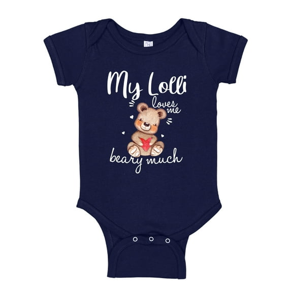 My Lolli Loves Me Beary Much Baby Bodysuit One Piece NB Navy Blue