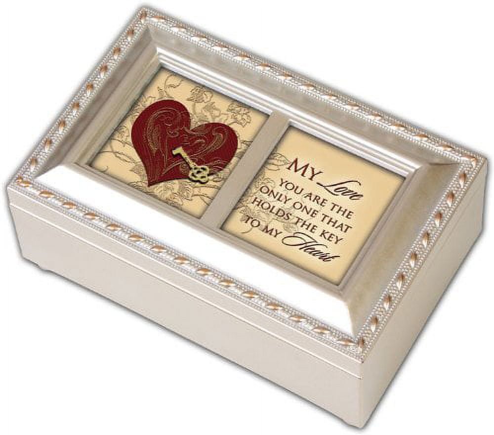 My Love You Hold the Key to My Heart Champagne Musical Music Jewelry Box Play...