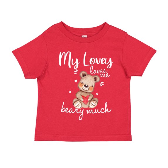 My Lovey Loves Me Beary Much Toddler T-Shirt 3T Red