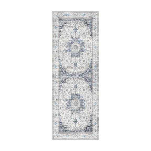 My Magic Carpet 2.5'x7' Machine Washable Kitchen Hallway Runner Rug - Vespera Medallion Silver
