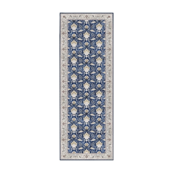 My Magic Carpet 2.5x7' Machine Washable Non-Slip Kitchen Hallway Runner Rug, Aurelian Sapphire Blue