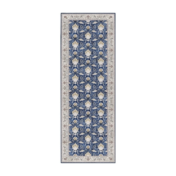 My Magic Carpet 2.5x7' Machine Washable Non-Slip Kitchen Hallway Runner Rug, Aurelian Sapphire Blue