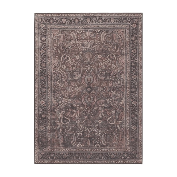 My Magic Carpet 5'x7' Machine Washable Bedroom Dining Living Room Area Rug, Oriana Ember Mauve Gray