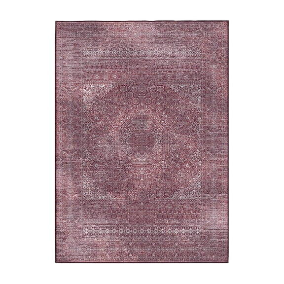 My Magic Carpet 5'x7' Machine Washable Bedroom Dining Living Room Rug - Tabriz Mirage Burgundy Red