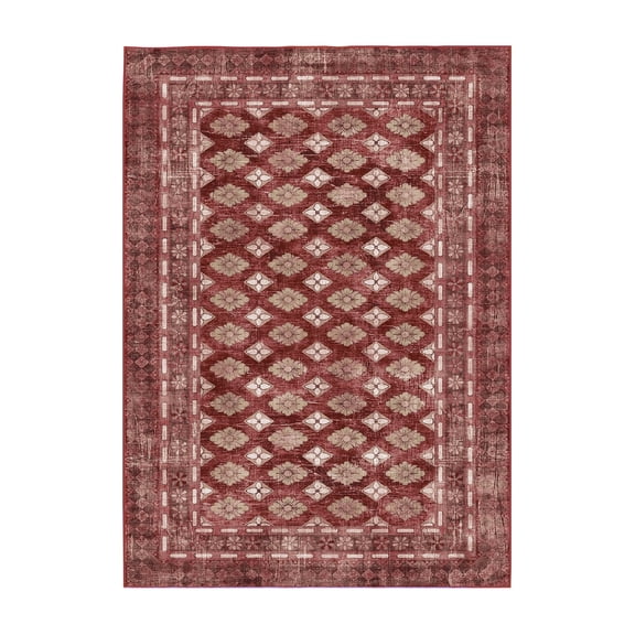 My Magic Carpet 5x7' Machine Washable Non-Slip Bedroom Dining Living Room Area Rug, Elara Rouge Red