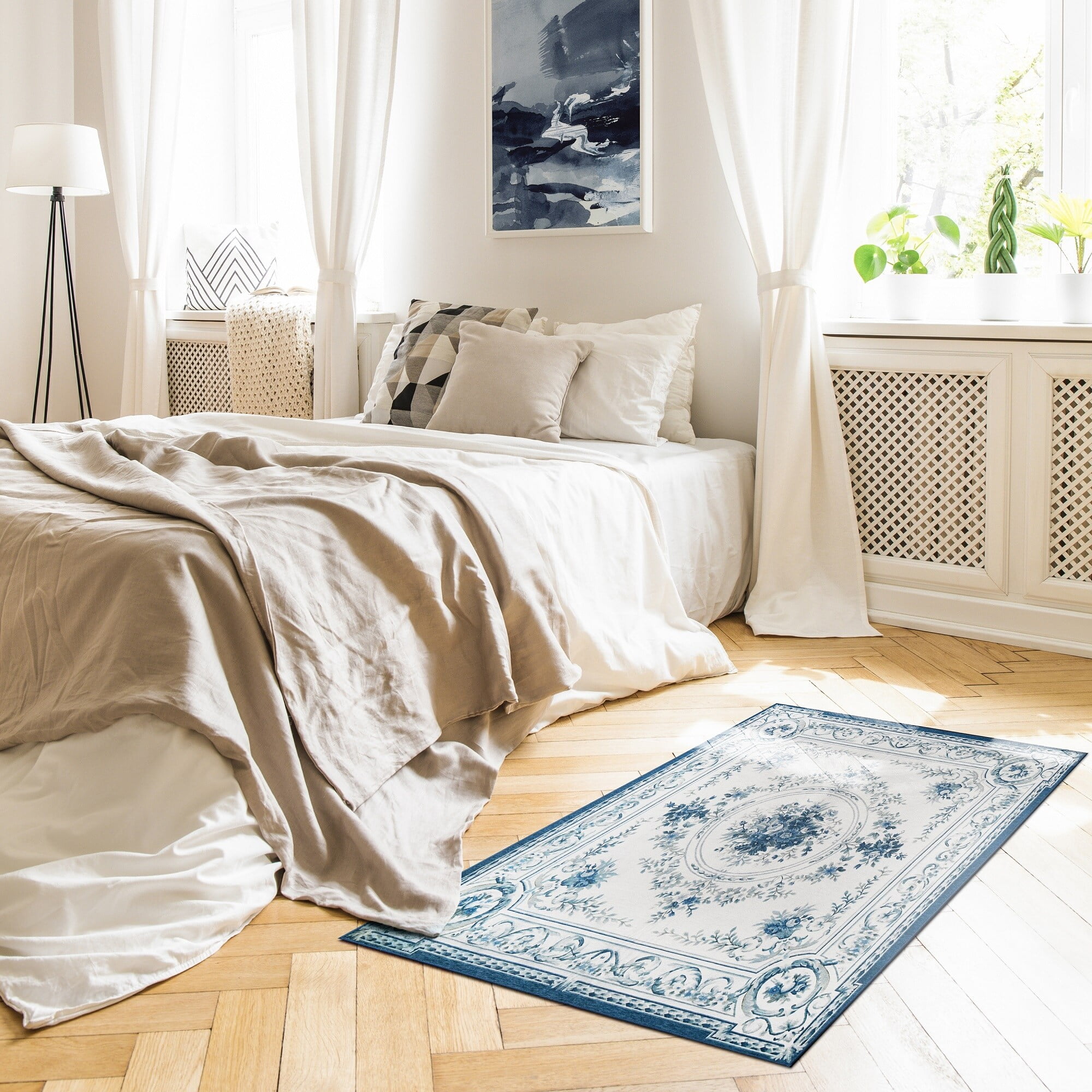 My Magic Carpet Aubusson Blue Machine Washable Rug 3' x 5'