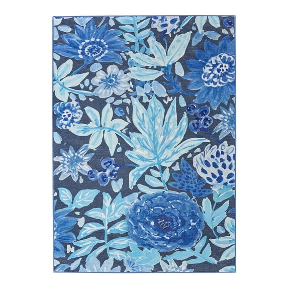 My Magic Carpet 5'x7' Machine Washable Non-Slip Dining Living Room Area Rug - Floral Bloom Blue