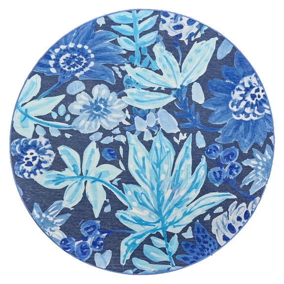 My Magic Carpet 6' Round Machine Washable Non-Slip Stain-Resistant Area Rug - Floral Bloom Blue