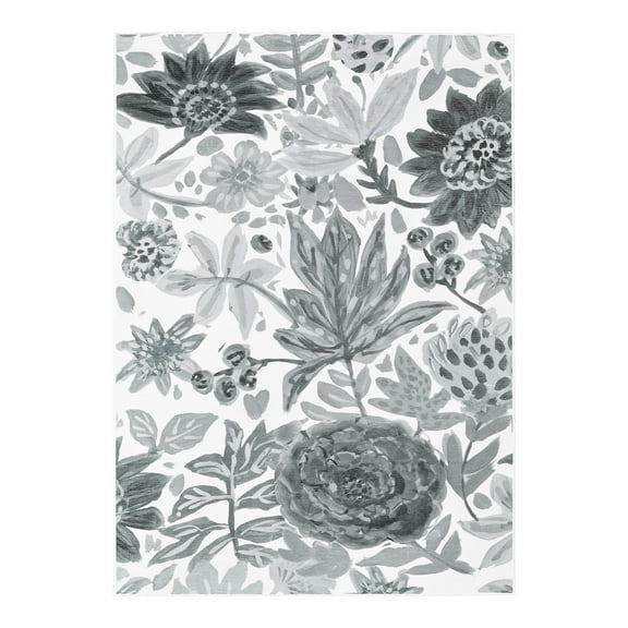 My Magic Carpet 5'x7' Machine Washable Non-Slip Dining Living Room Area Rug - Floral Bloom Grey