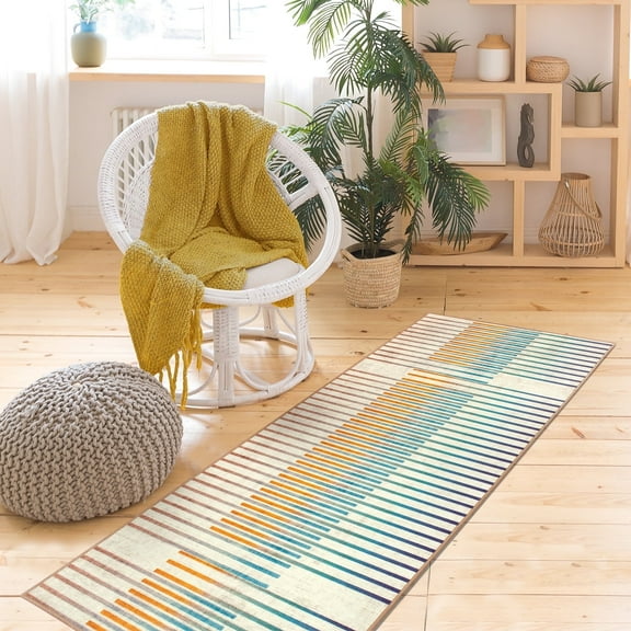 My Magic Carpet 2.5x7 Machine Washable Non-Slip Kitchen Hallway Runner Rug, Flux Striped Multicolor