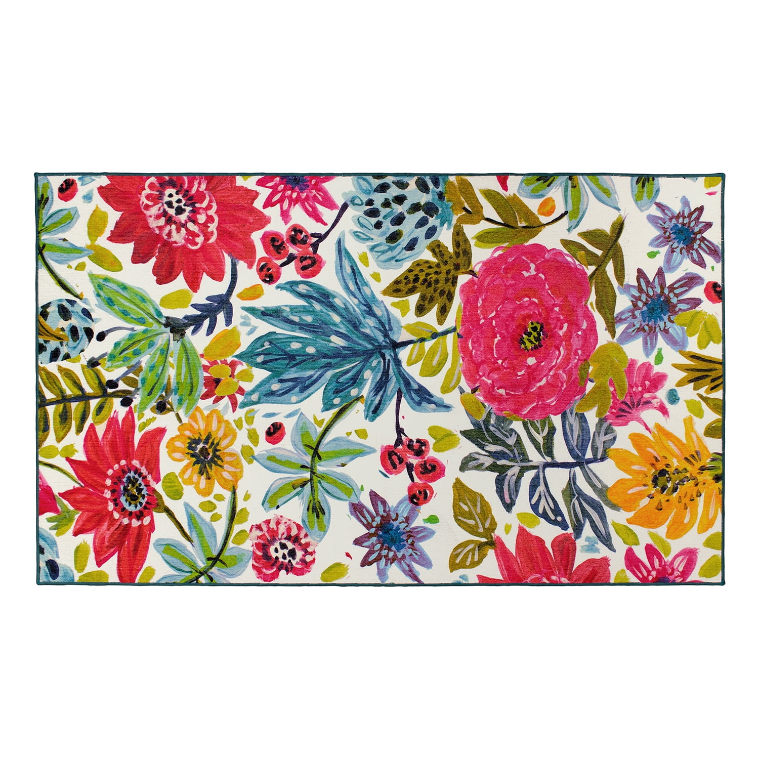 Multicolor Floral Synthetic Washable 5' x 7' Rug