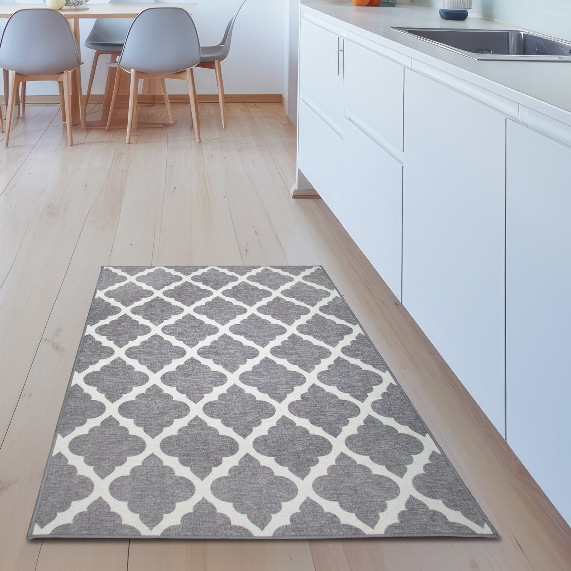 Elegant Gray Trellis 5' x 7' Washable Non-Slip Rug