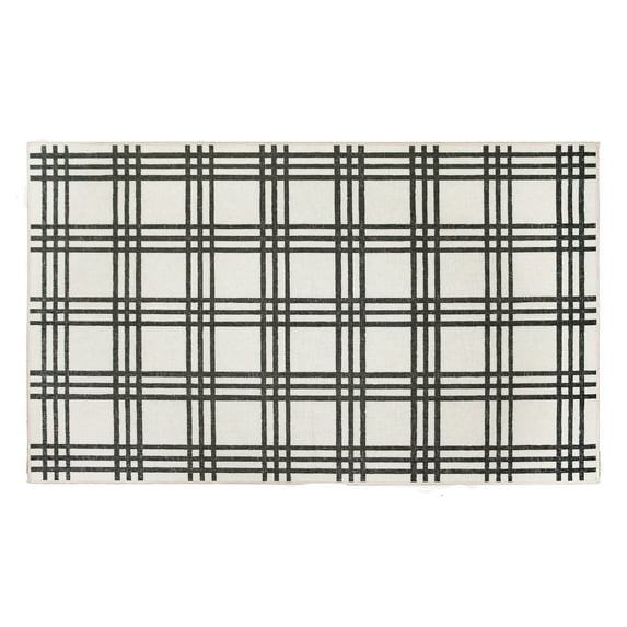 My Magic Carpet 3'x5' Machine Washable Kitchen Entryway Bedroom Area Rug - Plaid Black And Cream