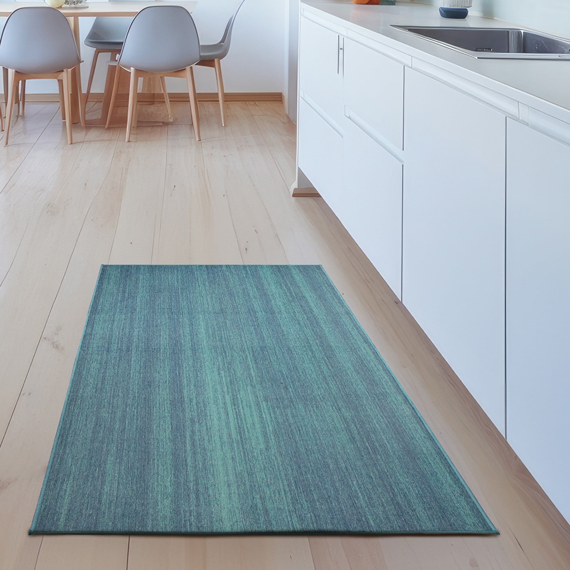 Solid Blue Flatweave Synthetic 3' x 5' Washable Rug