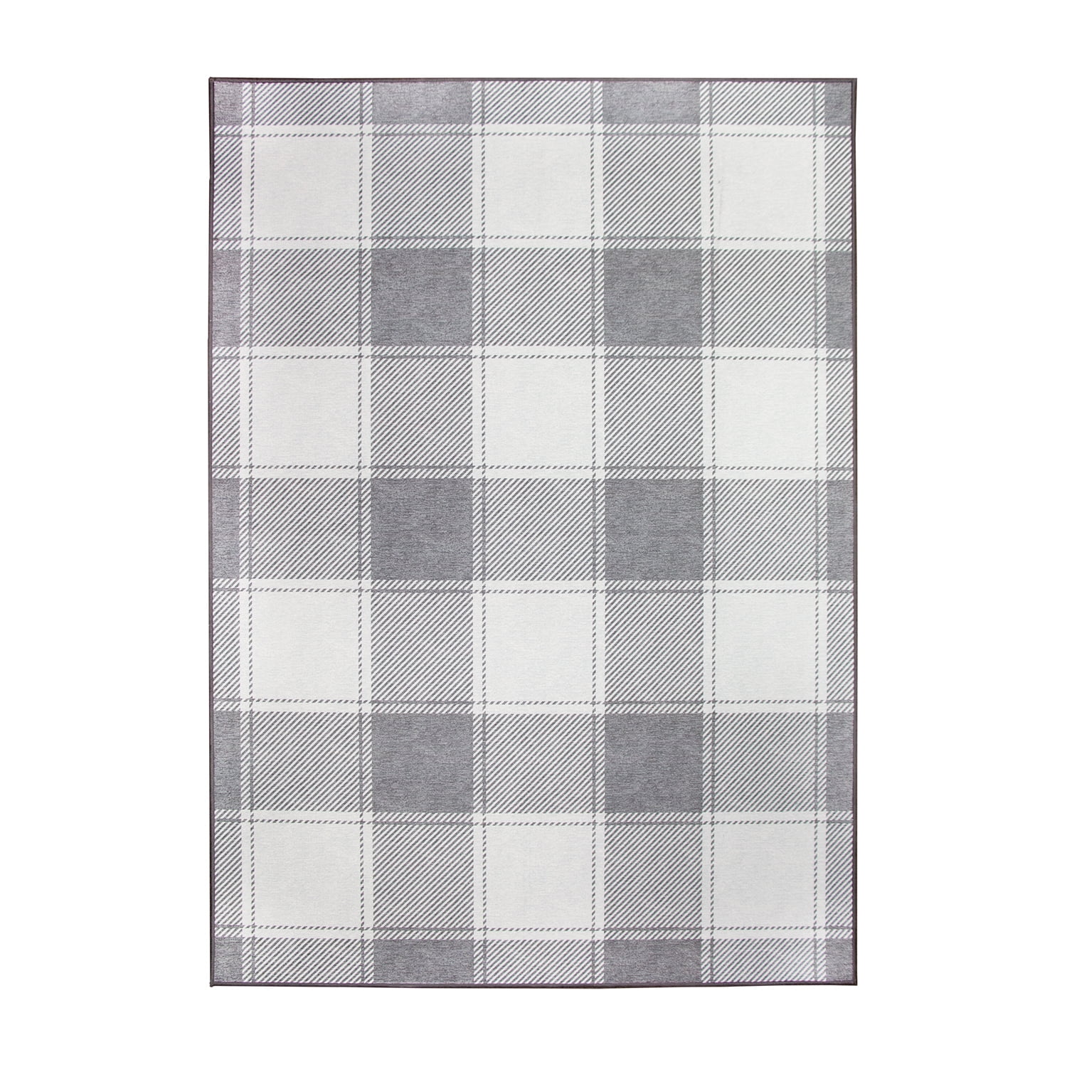 Buffalo Plaid Grey and White 5'x7' Synthetic Washable Rug
