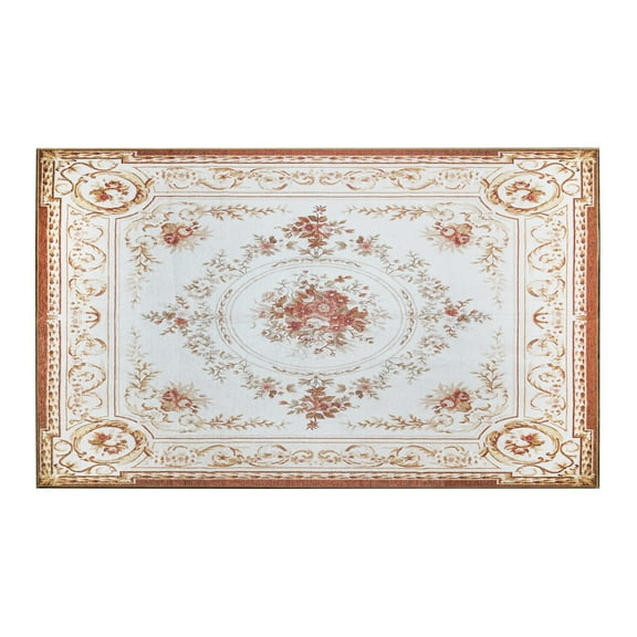 My Magic Carpet 3'x5' Machine Washable Non-Slip Kitchen Entryway Area Rug - Aubusson Beige
