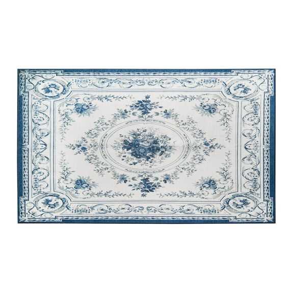 My Magic Carpet 3'x5' Machine Washable Non-Slip Kitchen Entryway Area Rug - Aubusson Blue
