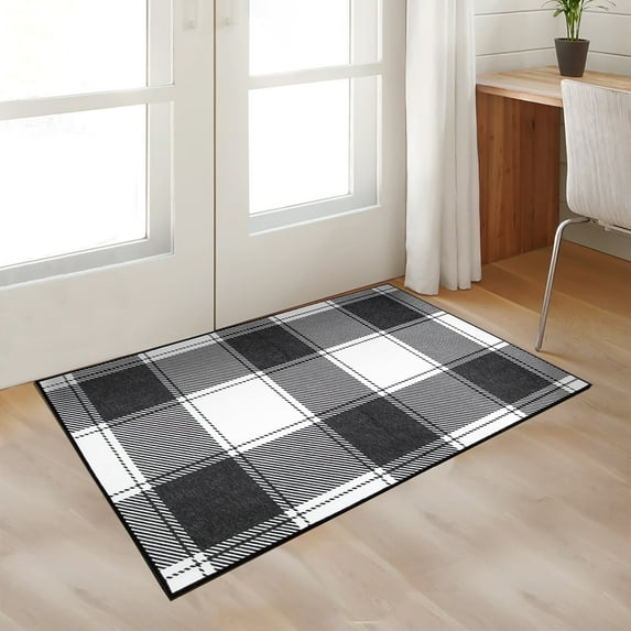 My Magic Carpet Machine Washable Buffalo Plaid Black and White 3x5 Area Rug - Non-Slip Indoor Rugs for Bedroom, Kitchen