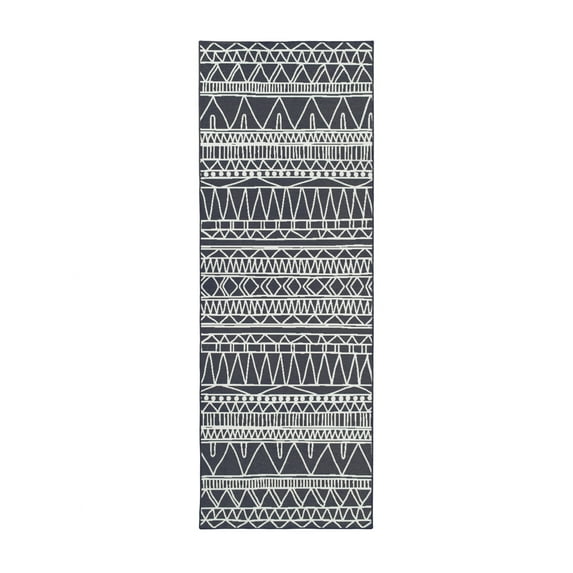 My Magic Carpet Machine Washable Chelsea Tribal Aztec Dark Grey 2.5x7 Runner Rug - Non-Slip Indoor Rugs for Kitchen, Hallway