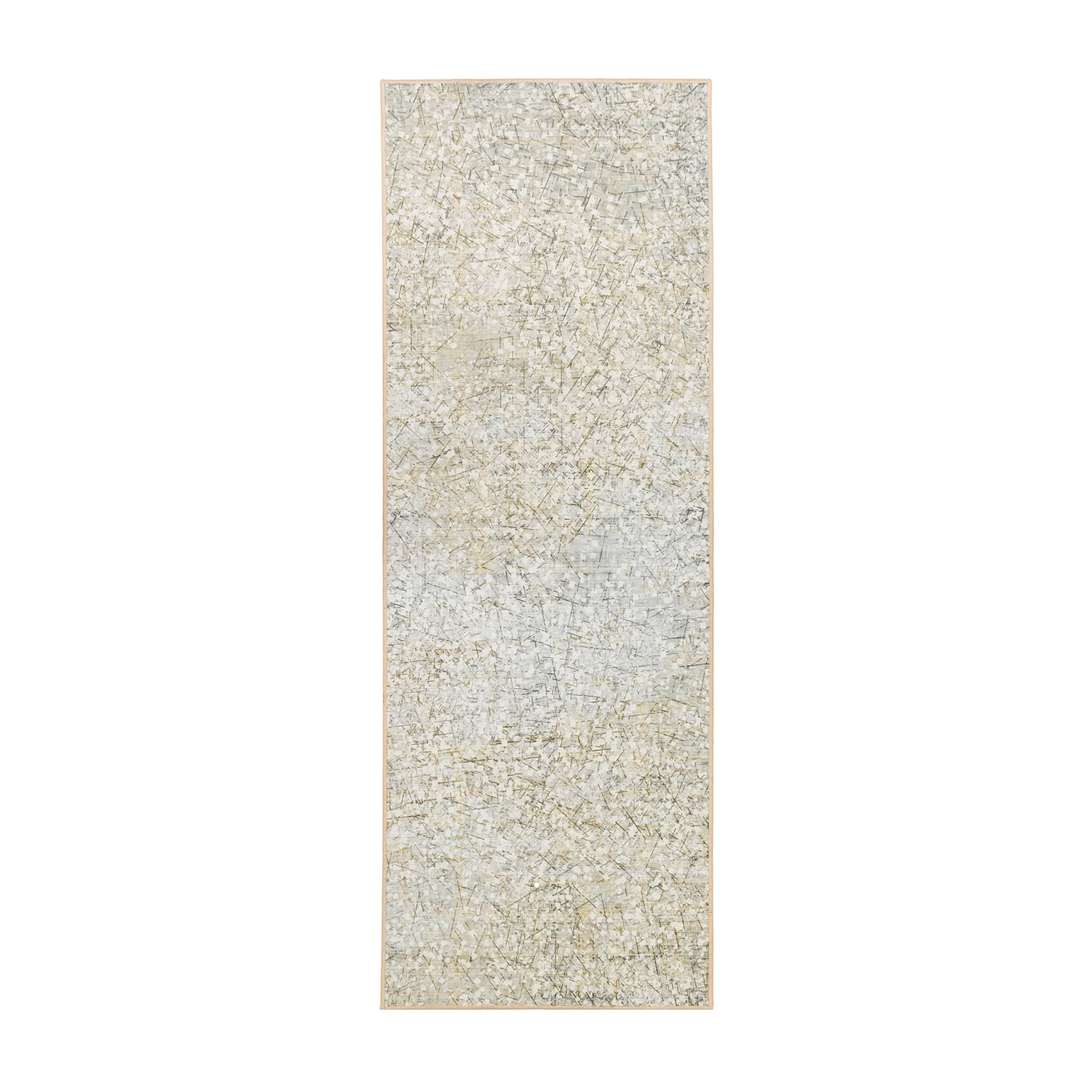 Gray and Beige Synthetic Stripe Washable Runner Rug
