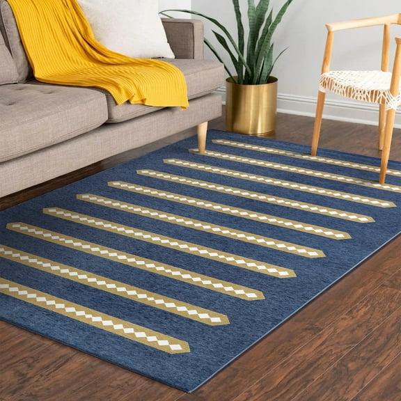 My Magic Carpet 5'x7' Machine Washable Area Rug for Dining Living Room - Dash And Dot Indigo Camel