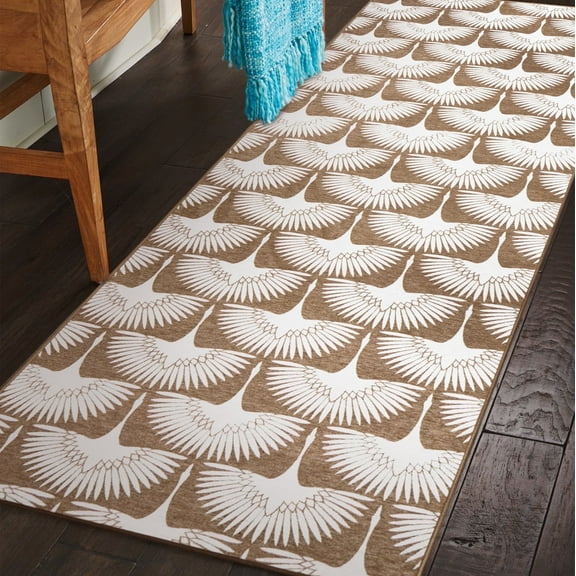My Magic Carpet 2.5'x7' Machine Washable Non-Slip Kitchen Hallway Runner Rug - Bird Flock Camel