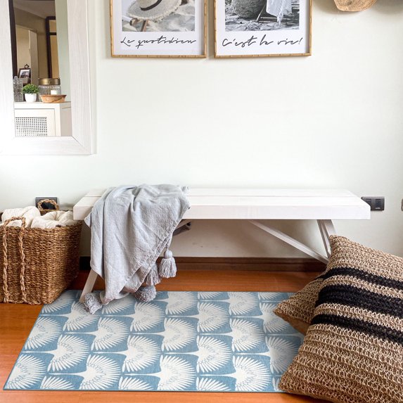 My Magic Carpet Machine Washable Flock Colfax Blue 3x5 Area Rug - Non-Slip Indoor Rugs for Bedroom, Kitchen
