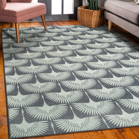 My Magic Carpet 5'x7' Machine Washable Non-Slip Dining Living Room Area Rug - Bird Flock Slate Grey
