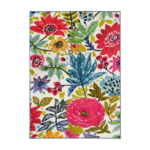 My Magic Carpet 5x7' Machine Washable Non-Slip Dining Living Room Area Rug, Floral Bloom Multicolor