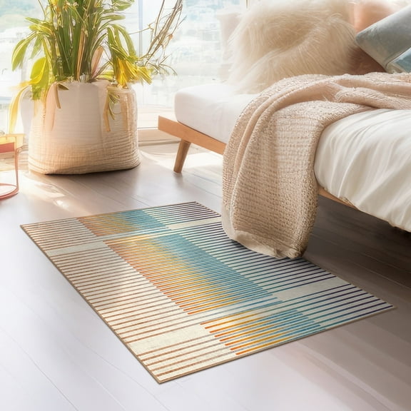 My Magic Carpet 3'x5' Machine Washable Kitchen Entryway Bedroom Area Rug - Flux Striped Multicolor