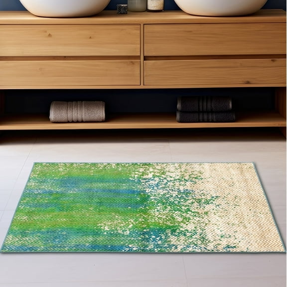 My Magic Carpet 3'x5' Machine Washable Non-Slip Kitchen Entryway Area Rug - Hazel Chevron Teal