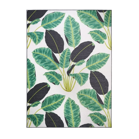 My Magic Carpet 5'x7' Machine Washable Area Rug for Dining Living Room - Hojas Rainforest Emerald