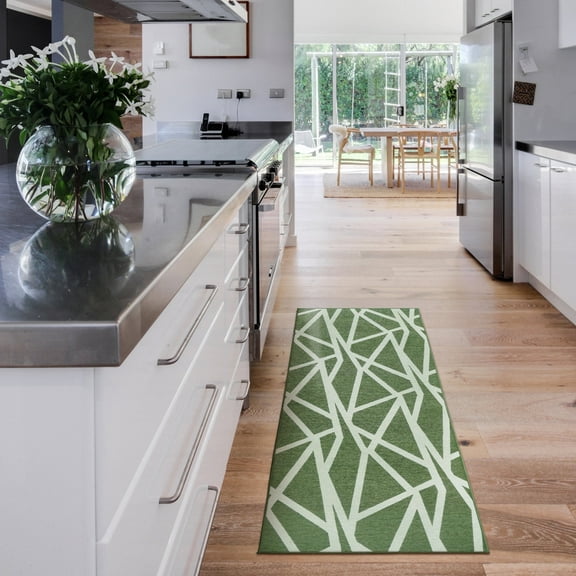 My Magic Carpet 2.5'x7' Machine Washable Non-Slip Kitchen Hallway Rug - Intersections Juniper Green
