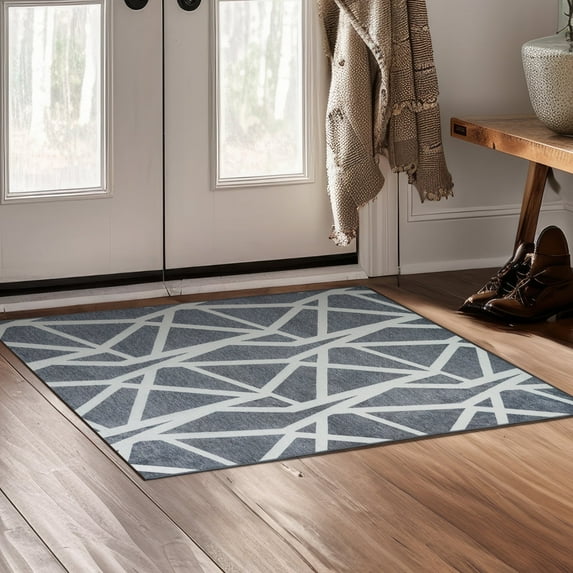 My Magic Carpet Machine Washable Intersections Slate Grey 3x5 Area Rug - Non-Slip Indoor Rugs for Bedroom, Kitchen