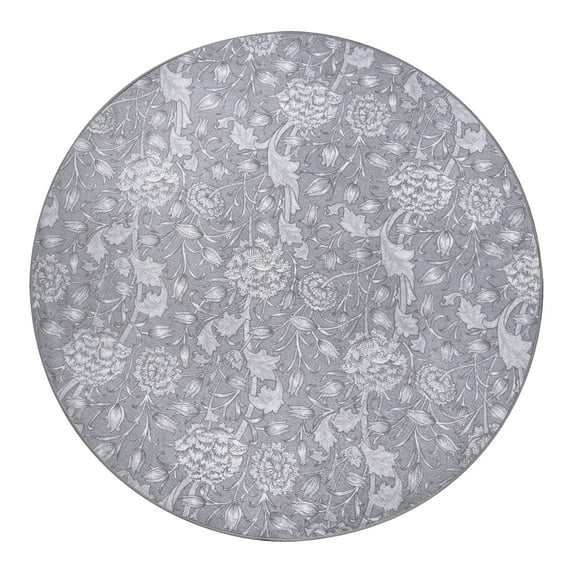 My Magic Carpet 6' Round Machine Washable Non-Slip Stain-Resistant Area Rug - Kalini Floral Grey