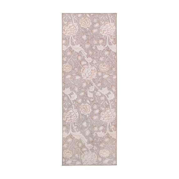 My Magic Carpet 2.5'x7' Machine Washable Non-Slip Kitchen Hallway Runner Rug, Kalini Floral Natural