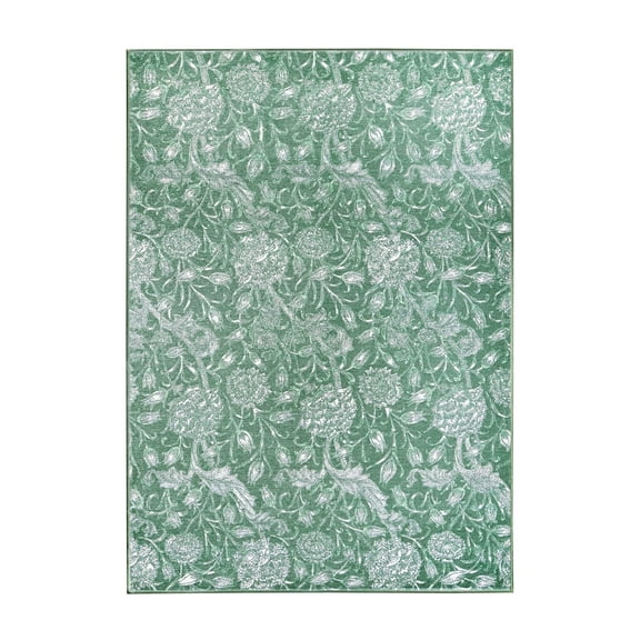My Magic Carpet 5'x7' Machine Washable Non-Slip Dining Living Room Area Rug - Kalini Floral Green
