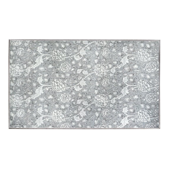 My Magic Carpet 3'x5' Machine Washable Non-Slip Kitchen Entryway Area Rug - Kalini Floral Grey