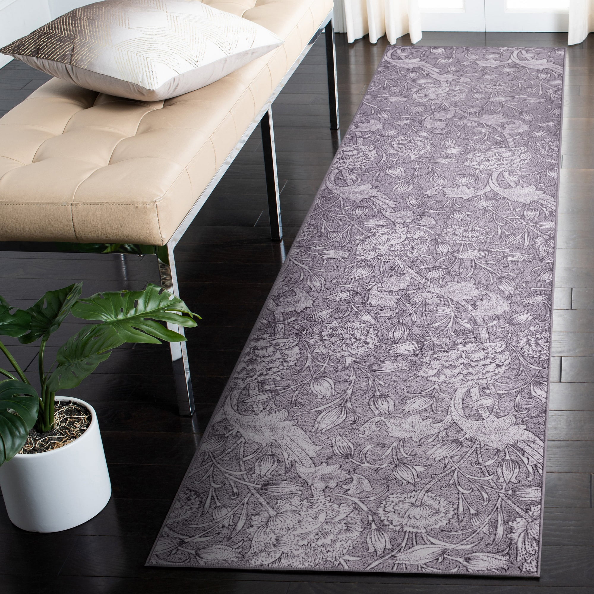 Kalini Floral Woodland Brown Washable Synthetic Runner Rug