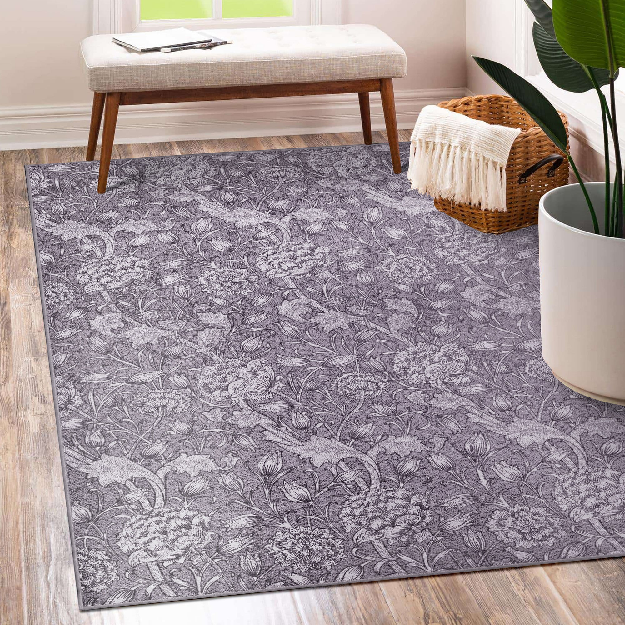 Kalini Floral Woodland Brown Washable Synthetic 5' x 7' Rug