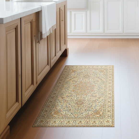 My Magic Carpet Machine Washable Kenya Beige 3x5 Area Rug - Non-Slip Indoor Rugs for Bedroom, Kitchen