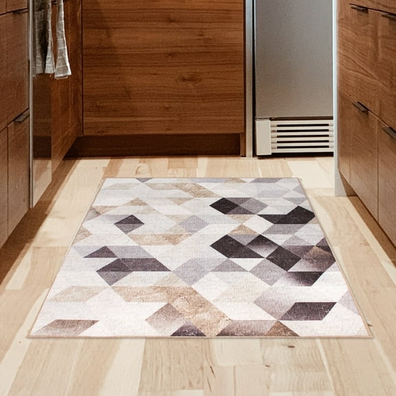 My Magic Carpet 3x5' Machine Washable Non-Slip Kitchen Entryway Area Rug, Lattice Geometric Neutral