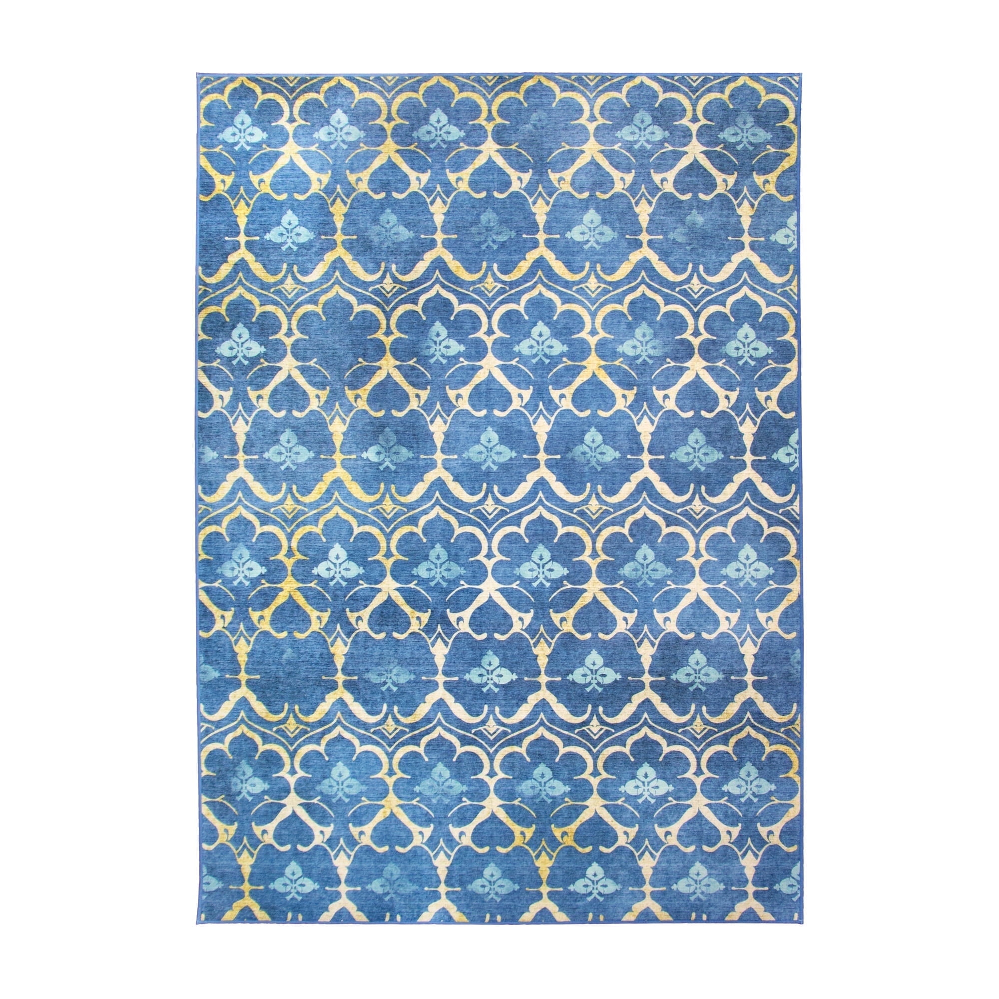 My Magic Carpet 5'x7' Machine Washable Non-Slip Dining Living Room Area Rug - Leilani Damask Blue