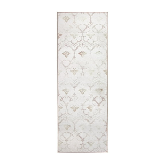 My Magic Carpet 2.5'x7' Machine Washable Non-Slip Kitchen Hallway Runner Rug - Leilani Damask Ivory