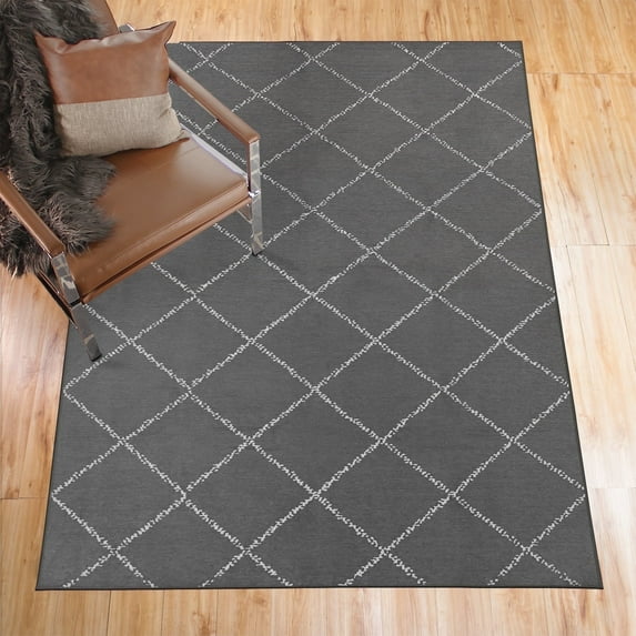 My Magic Carpet 5x7' Machine Washable Non-Slip Dining Living Room Rug, Medina Moroccan Diamond Grey