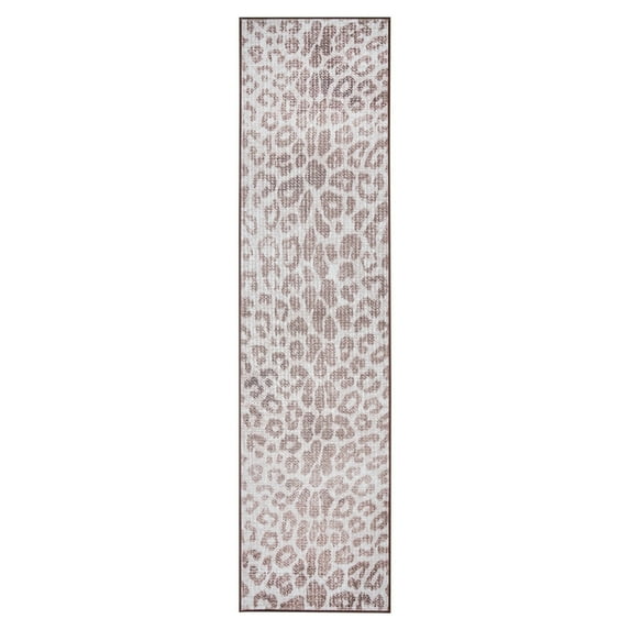 My Magic Carpet 2.5'x10' Machine Washable Non-Slip Kitchen Hallway Runner Rug - Miya Leopard Brown